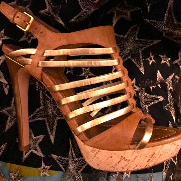 miu miu | Authenticated | Gladiator | Cork Platforms in Gold, Tan & Caramel - Picture 1 of 16